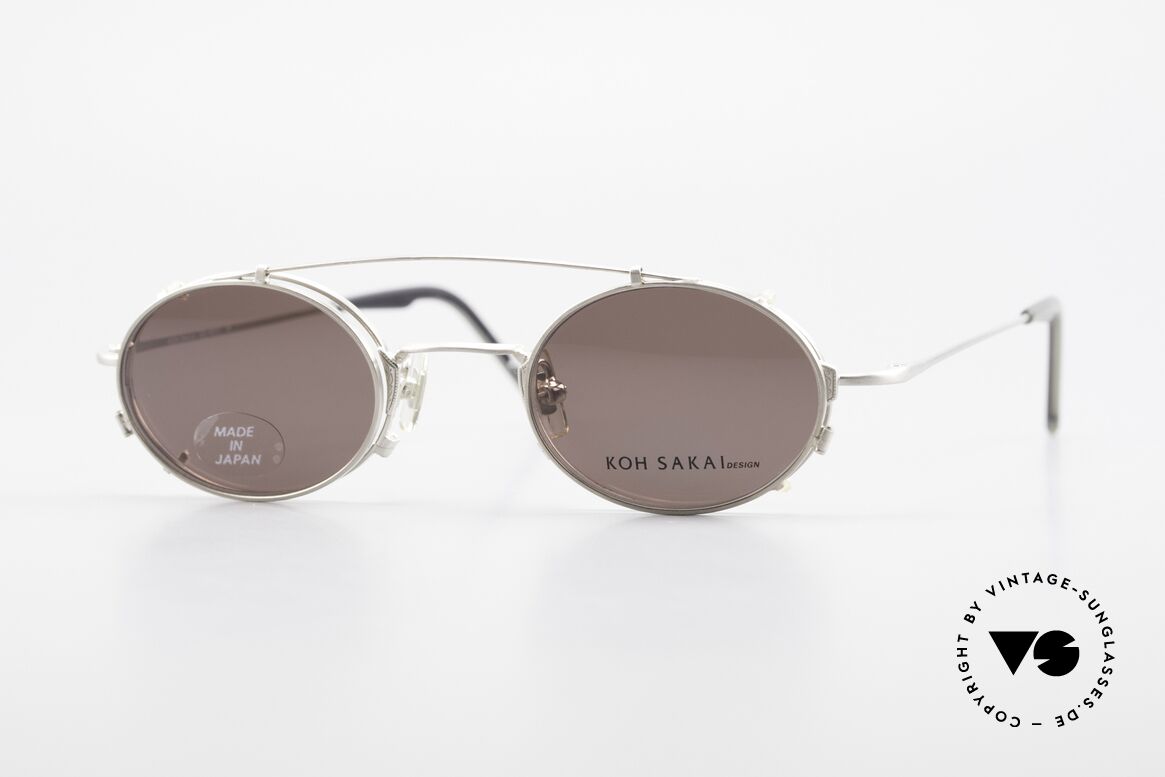 Koh Sakai KS9711 Kleine Ovale Brille mit Clip, alte vintage Koh Sakai Brille mit Sonnen-Clip von 1997, Passend für Herren und Damen