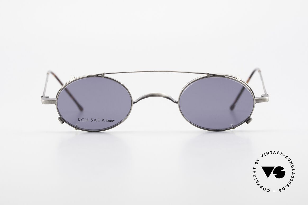 Koh Sakai KS9591 Kleine Ovale Fassung mit Clip, alte vintage Koh Sakai Brille mit Sonnen-Clip von 1997, Passend für Herren und Damen