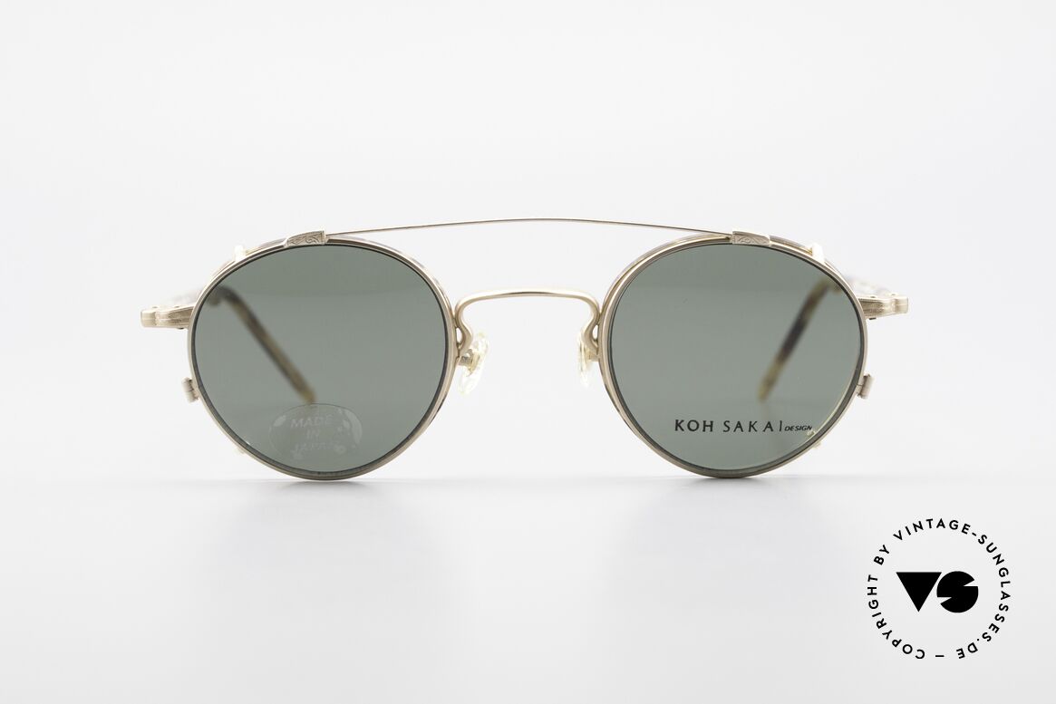 Koh Sakai KS9403 Kleine Ovale Panto Fassung, alte vintage Koh Sakai Brille mit Sonnen-Clip von 1997, Passend für Herren und Damen