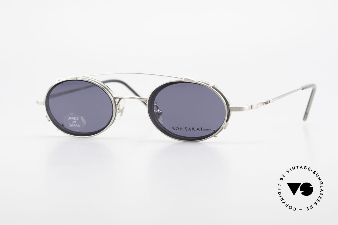 Koh Sakai KS9831 90er Brille Oval Made in Japan, alte vintage Koh Sakai Brille mit Sonnen-Clip von 1997, Passend für Herren