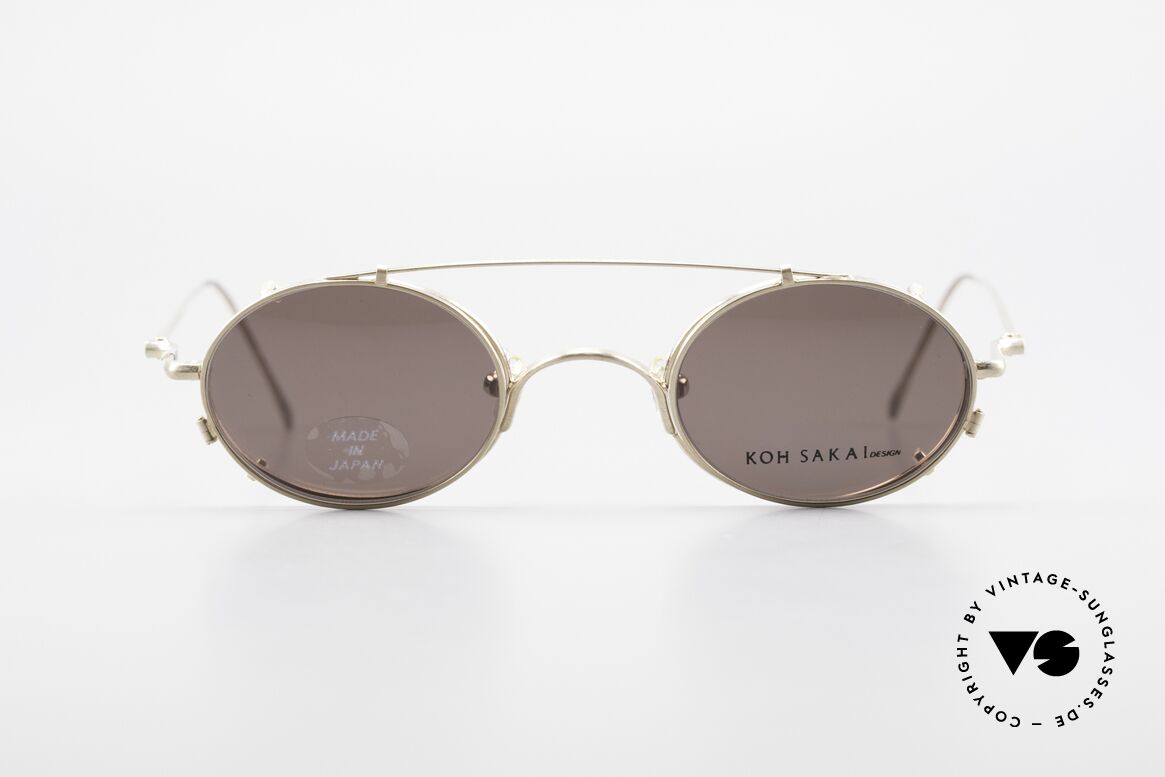 Koh Sakai KS9541 Ovale Brille Made in Japan 90er, alte vintage Koh Sakai Brille mit Sonnen-Clip von 1997, Passend für Herren und Damen