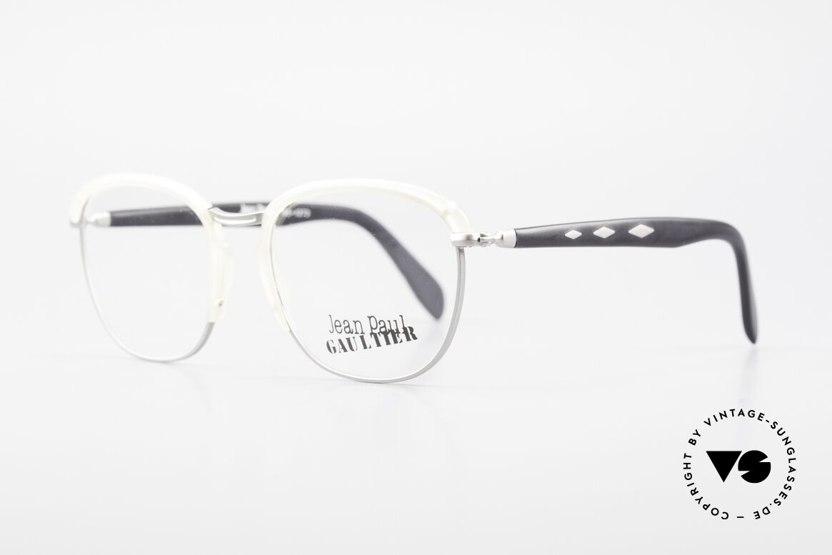 Jean Paul Gaultier 55-1273 Alte 90er Vintage Brille JPG, sehenswerte Materialkombination und Verarbeitung, Passend für Herren und Damen
