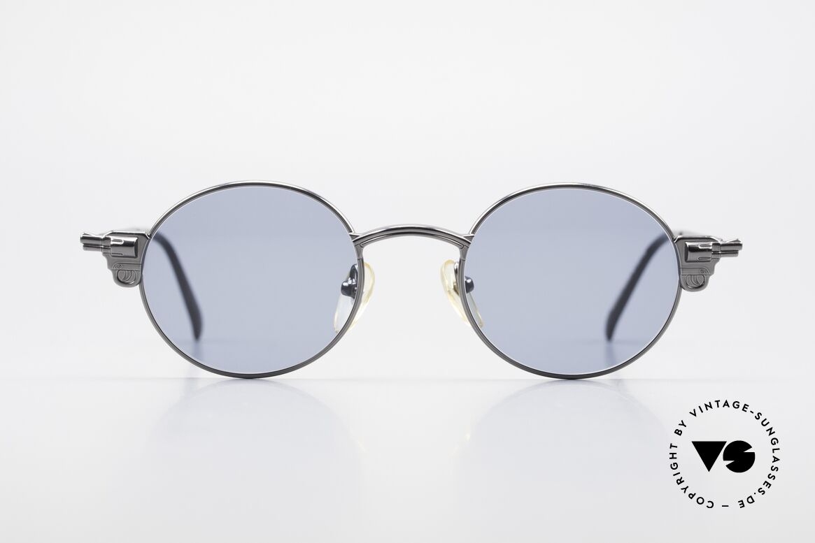 Jean Paul Gaultier 58-4174 Pistolen Sonnenbrille Panto, Bügelansätze sind geformt wie eine Pistole / Revolver, Passend für Herren