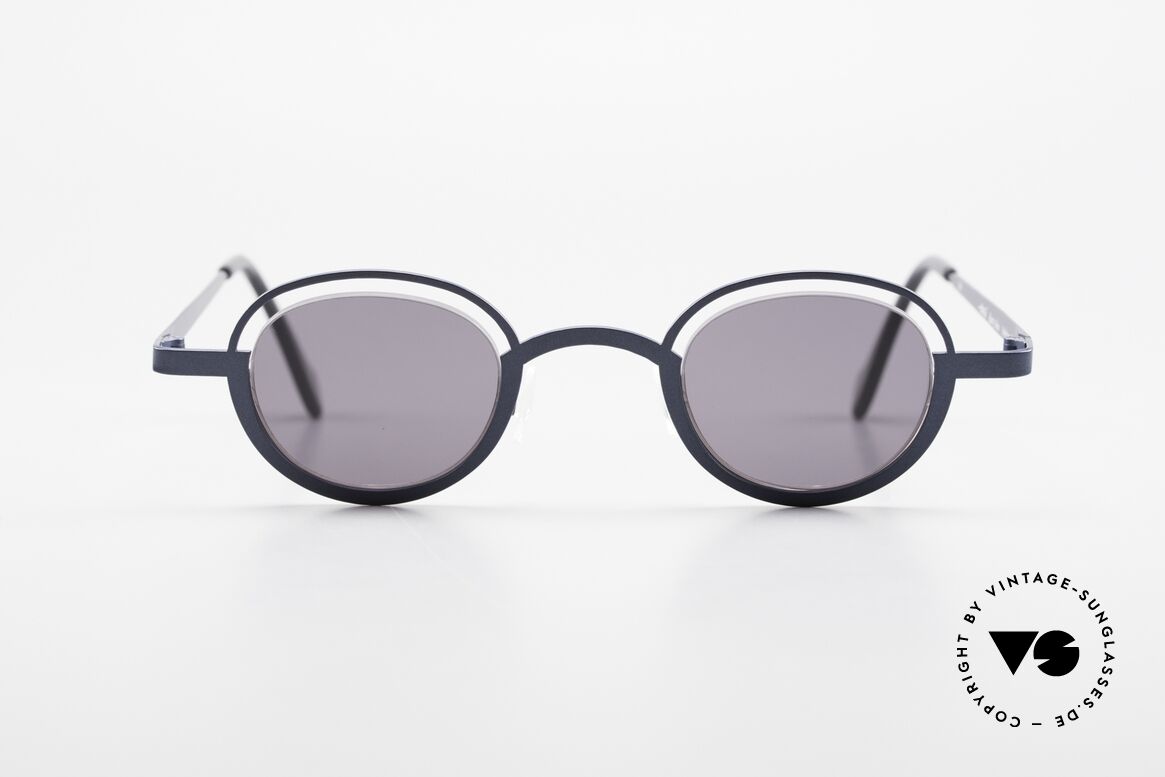 Theo Belgium Dozy Slim Verrückte 90er Sonnenbrille, originelles Modell: "vollrand" und "randlos" zugleich, Passend für Herren und Damen