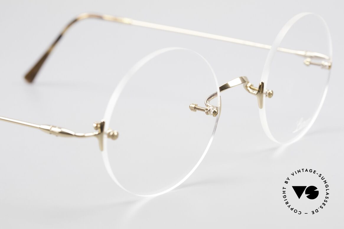 Lunor Classic Round GP Steve Jobs Brille Randlos Gold, ungetragenes Exemplar mit original Hart-Etui von Lunor, Passend für Herren und Damen
