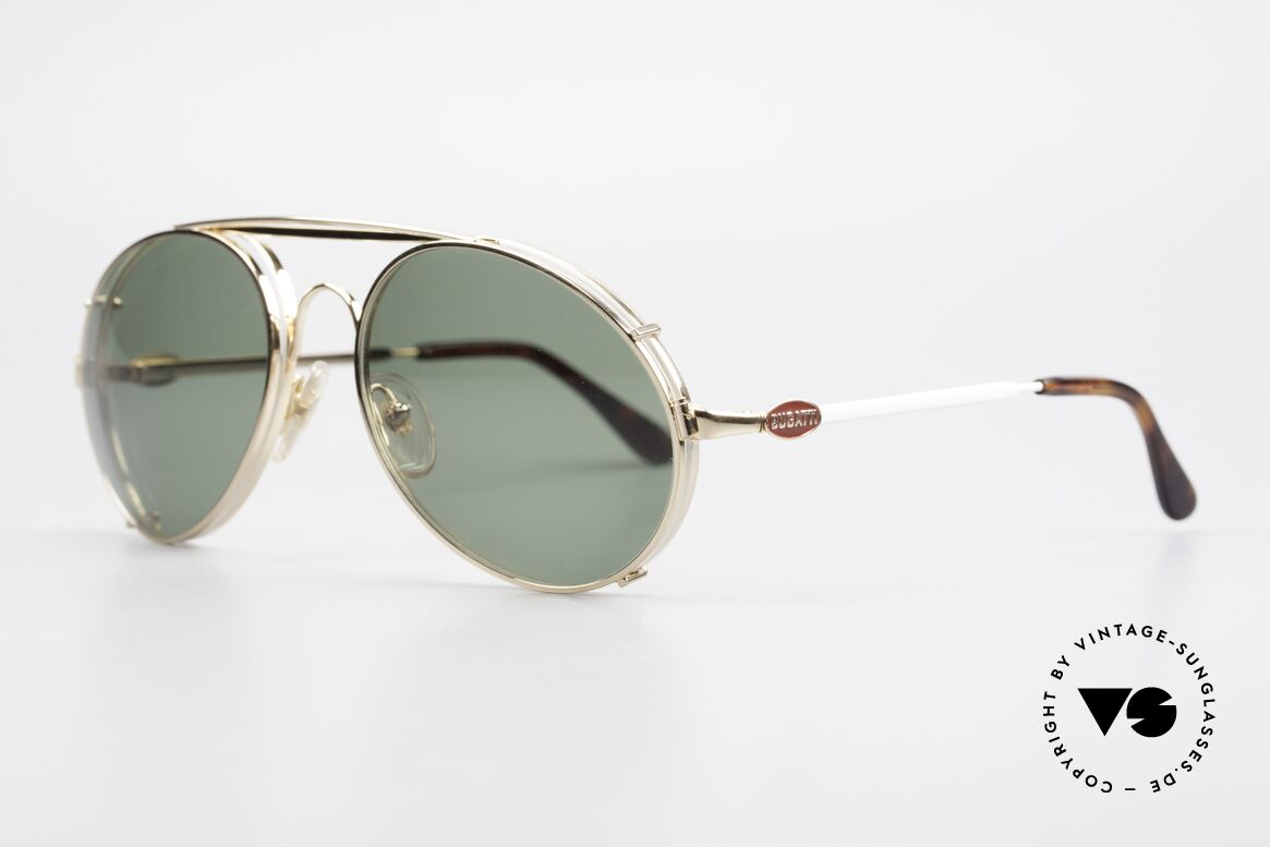 Bugatti 65987 80er Vintage Brille Mit Clip On, VINTAGE Gestell mit praktischem Sonnen-Clip, Passend für Herren