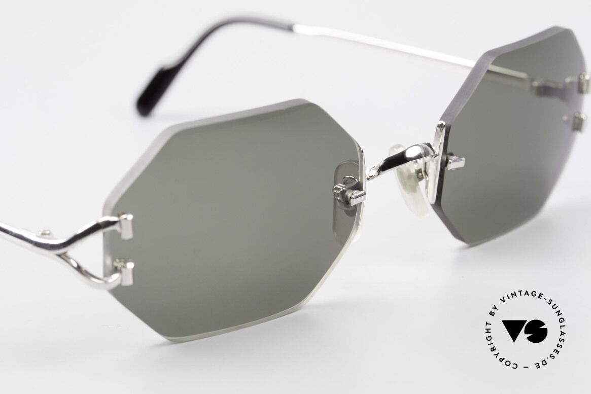 Cartier Rimless Octag - M Achteckige Luxus Sonnenbrille, neue CR39 Gläser in grau-grün G15; 100% UV Schutz, Passend für Herren und Damen