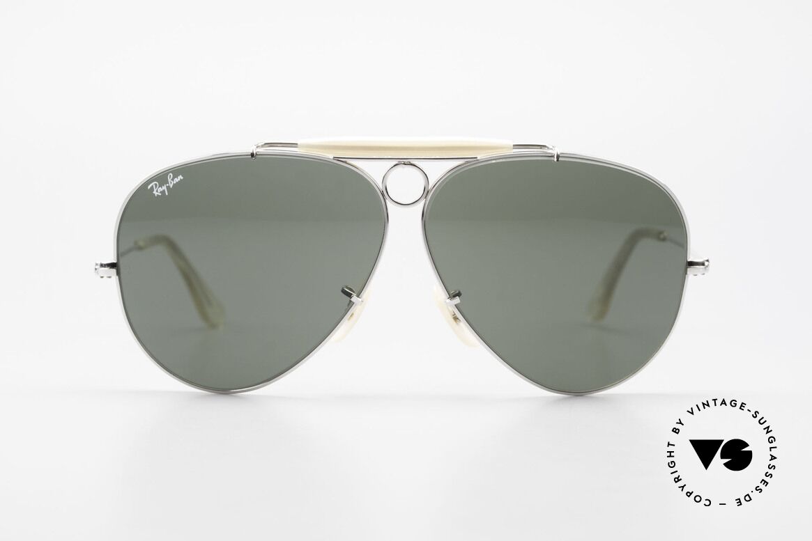 Ray Ban Shooter Weissgold 80er Limited Edition, B&L Ray-Ban Designersonnenbrille aus den 80ern, Passend für Herren Ray Ban Shooter Weissgold 80er Limited Edition, B&L Ray-Ban Designersonnenbrille aus den 80ern, Passend für Herren