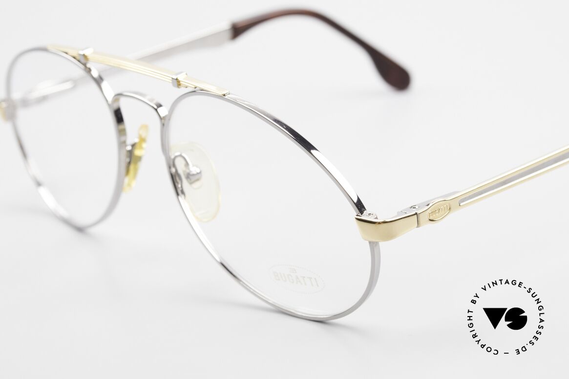Bugatti 11946 Large 80er Herren Luxus Brille, Rahmen silber/gold; Brücke wie eine Blattfeder, Passend für Herren