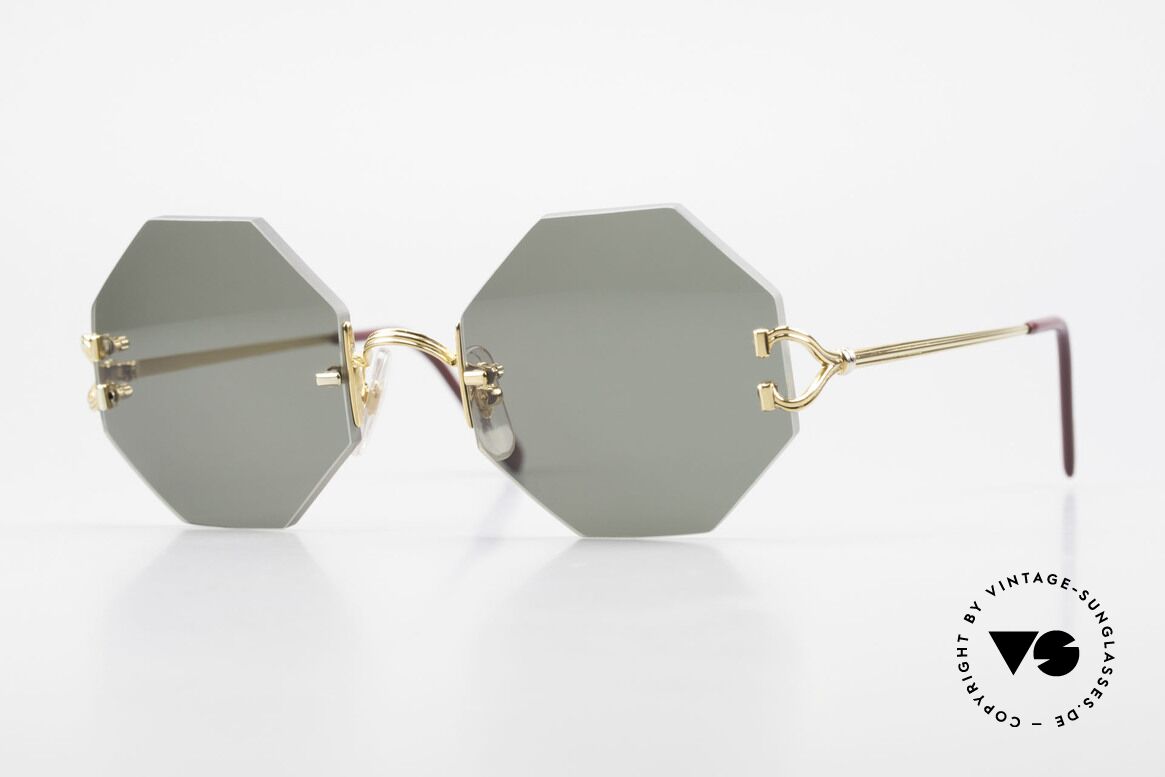 Cartier Rimless Octag Achteckige Sonnenbrille 90er, achteckige CARTIER Luxus-Sonnenbrille von 1999, Passend für Herren und Damen