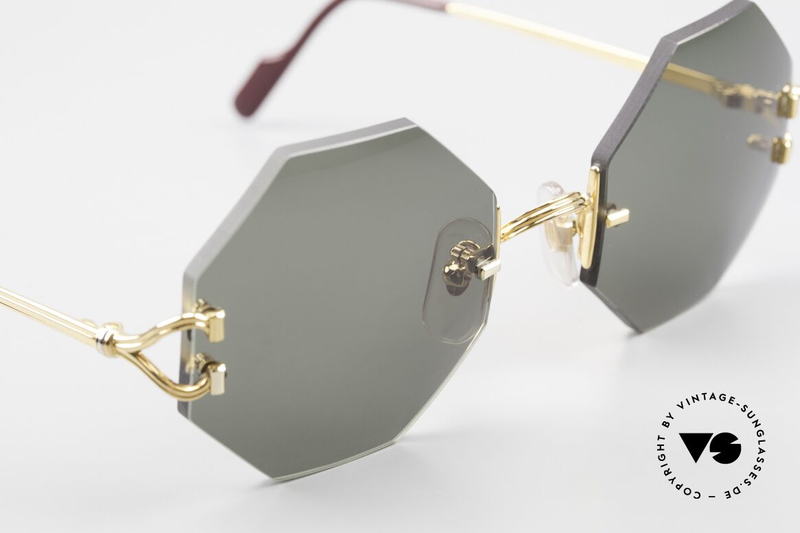 Cartier Rimless Octag Achteckige Sonnenbrille 90er, neue CR39 Gläser in grau-grün G15; 100% UV Schutz, Passend für Herren und Damen