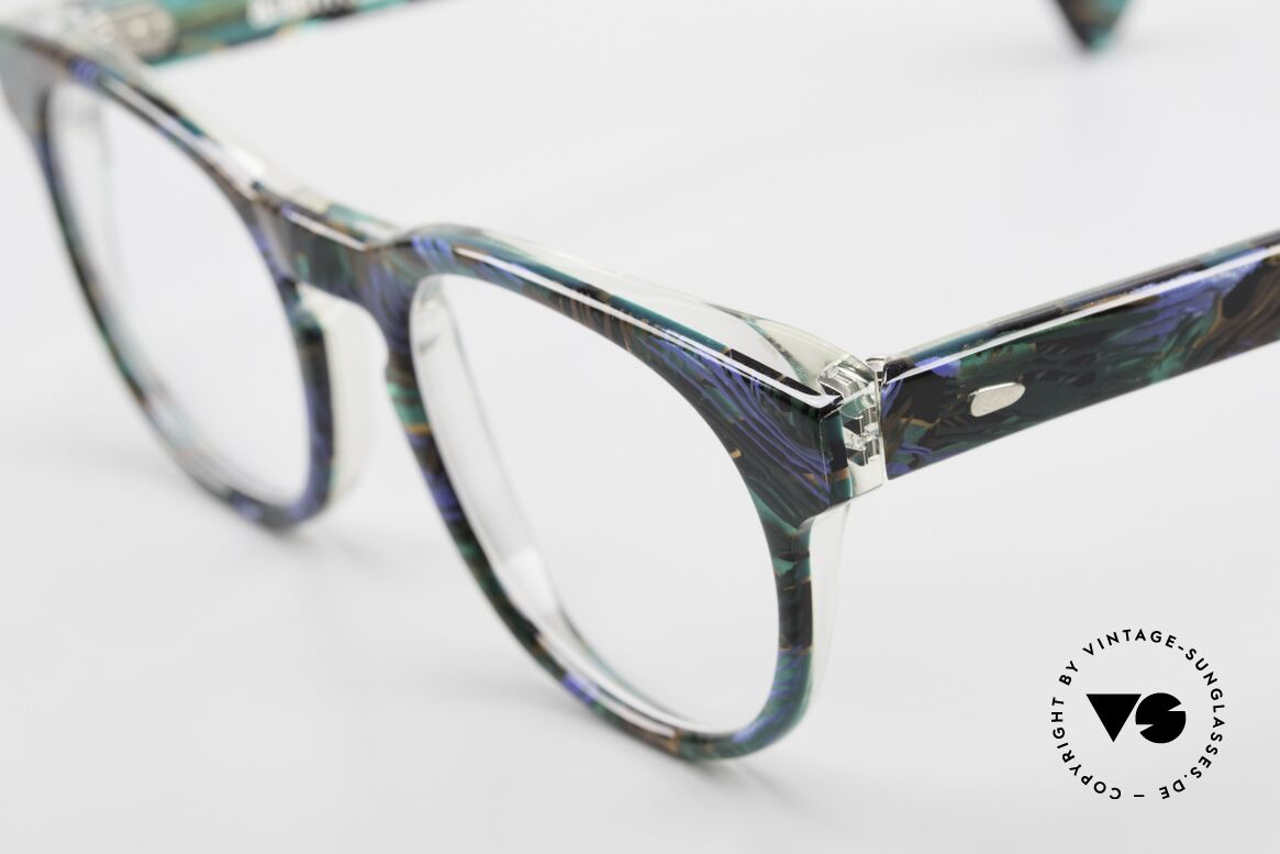 Alain Mikli 903 / 688 Panto Brille 80er Gemustert, interessantes Farbmuster: grün, blau, braun, schwarz, Passend für Herren und Damen