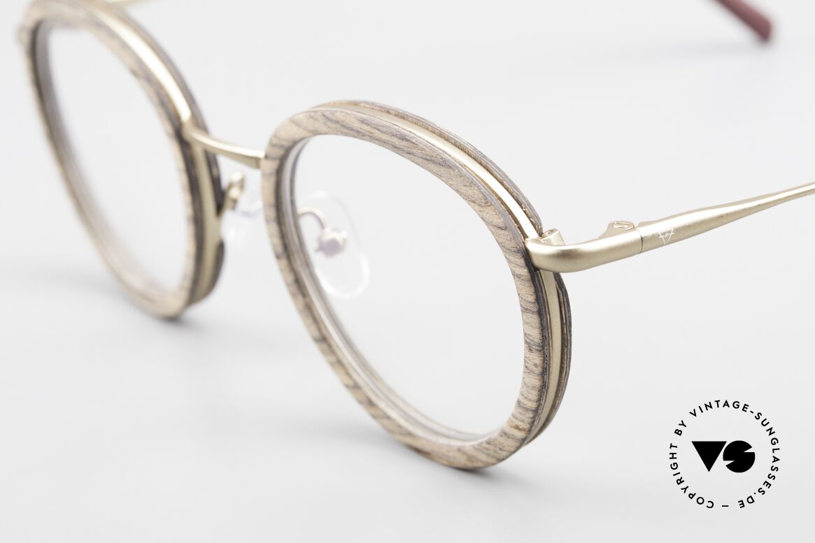 Kerbholz Otto Runde Panto Holzbrille Teak, tolle Kombination von Materialien, Farben und Form, Passend für Herren und Damen