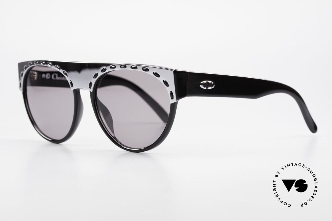 Christian Dior 2437 Damen 80s Vintage Sonnenbrille, zudem sehr markante, versilberte Schmuck-Blende, Passend für Damen