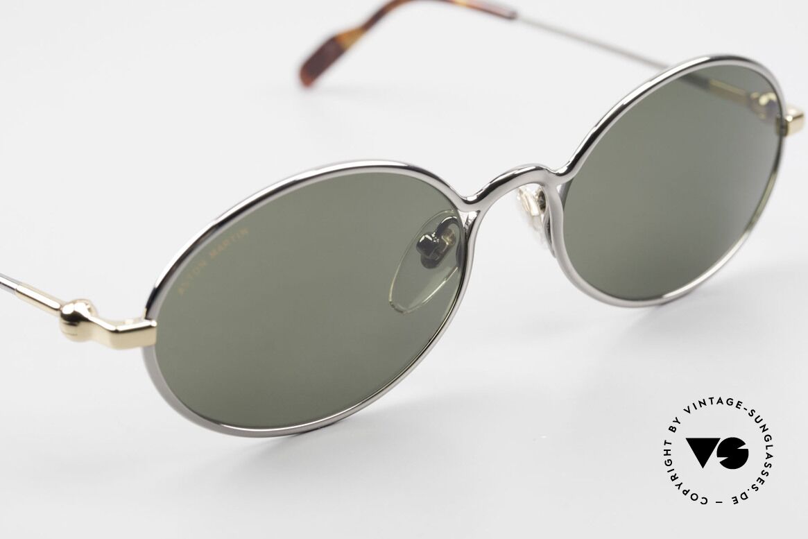 Aston Martin AM13 Ovale Brille James Bond Style, entspiegelte Mineralgläser mit Aston Martin Schriftzug, Passend für Herren
