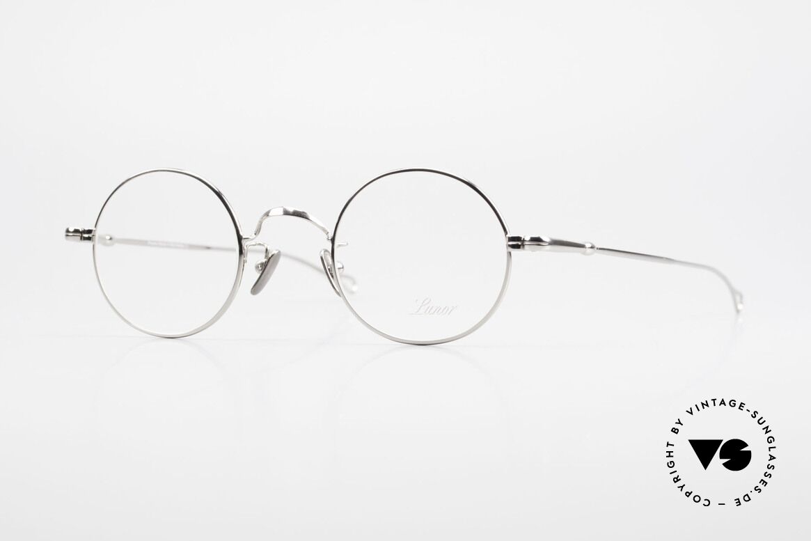 Lunor V 110 Vintage Brille Rund Platinum, runde Lunor Metallbrille mit Pads aus reinem Titan, Passend für Herren und Damen