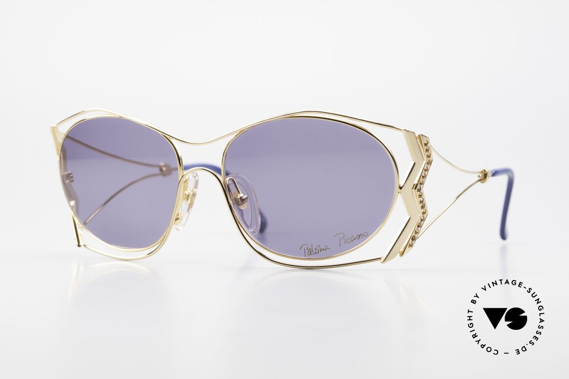 Paloma Picasso 3707 90er Sonnenbrille Vergoldet, Picasso 90er Sonnenbrille, vergoldet & Topaz Strass, Passend für Damen