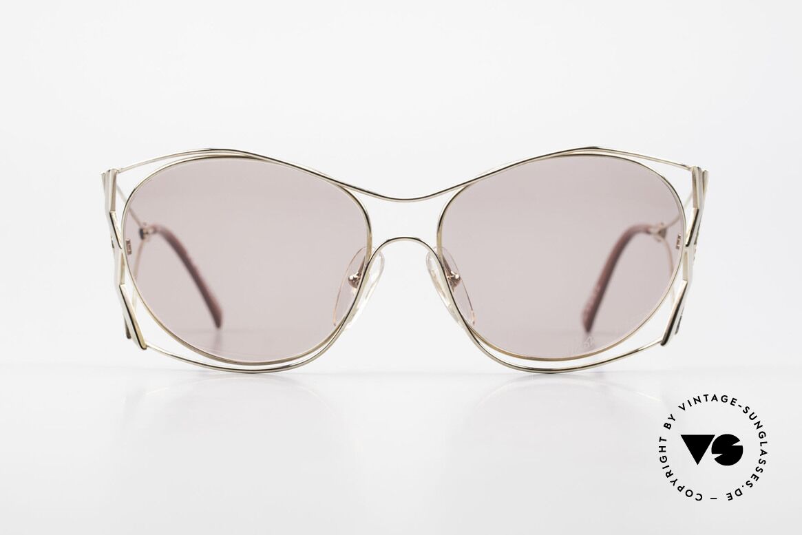 Paloma Picasso 3707 90er Sonnenbrille Mit Strass, echte 90er Sonnenbrille, vergoldet & Siam Strass, Passend für Damen