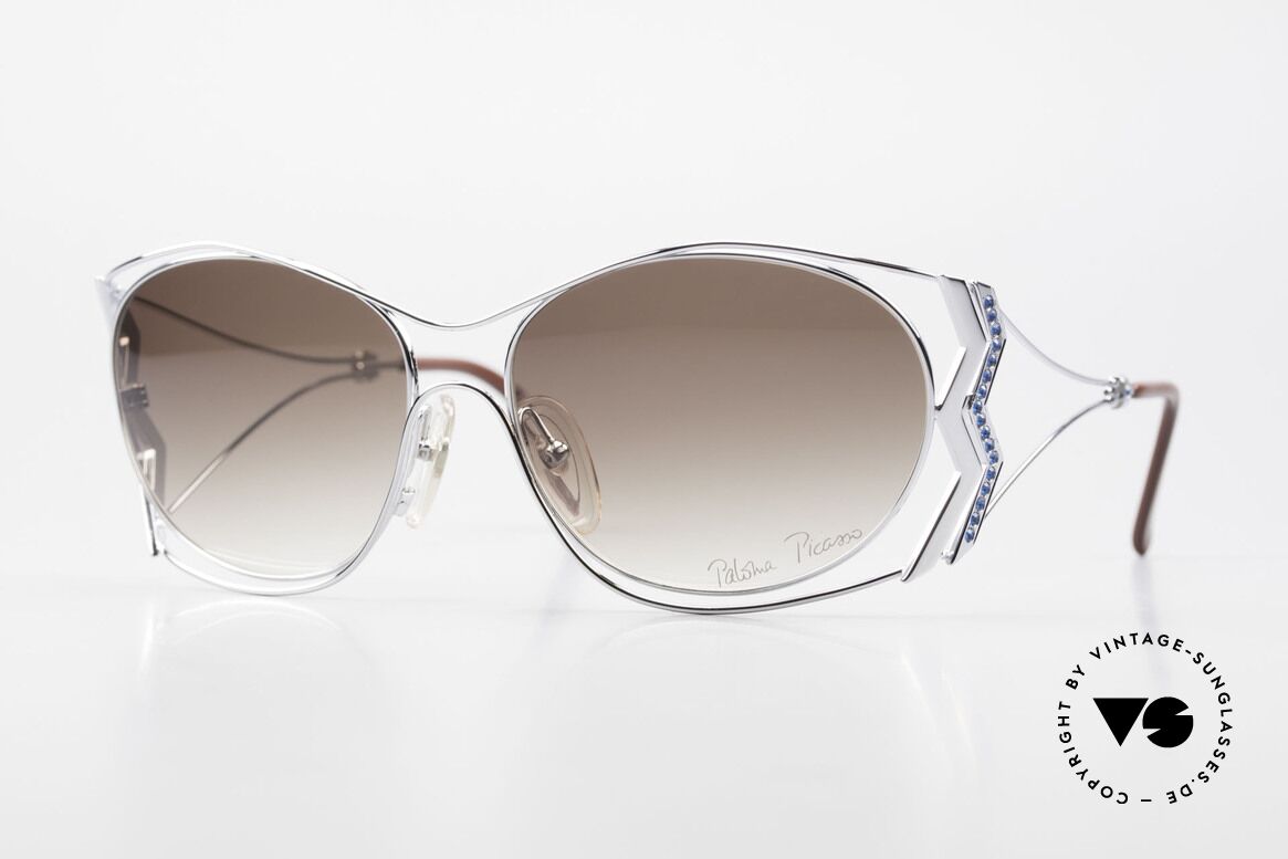 Paloma Picasso 3707 90er Strass-Sonnenbrille Capri, 90er Damen Sonnenbrille, mit Strass in Capri-Blau, Passend für Damen