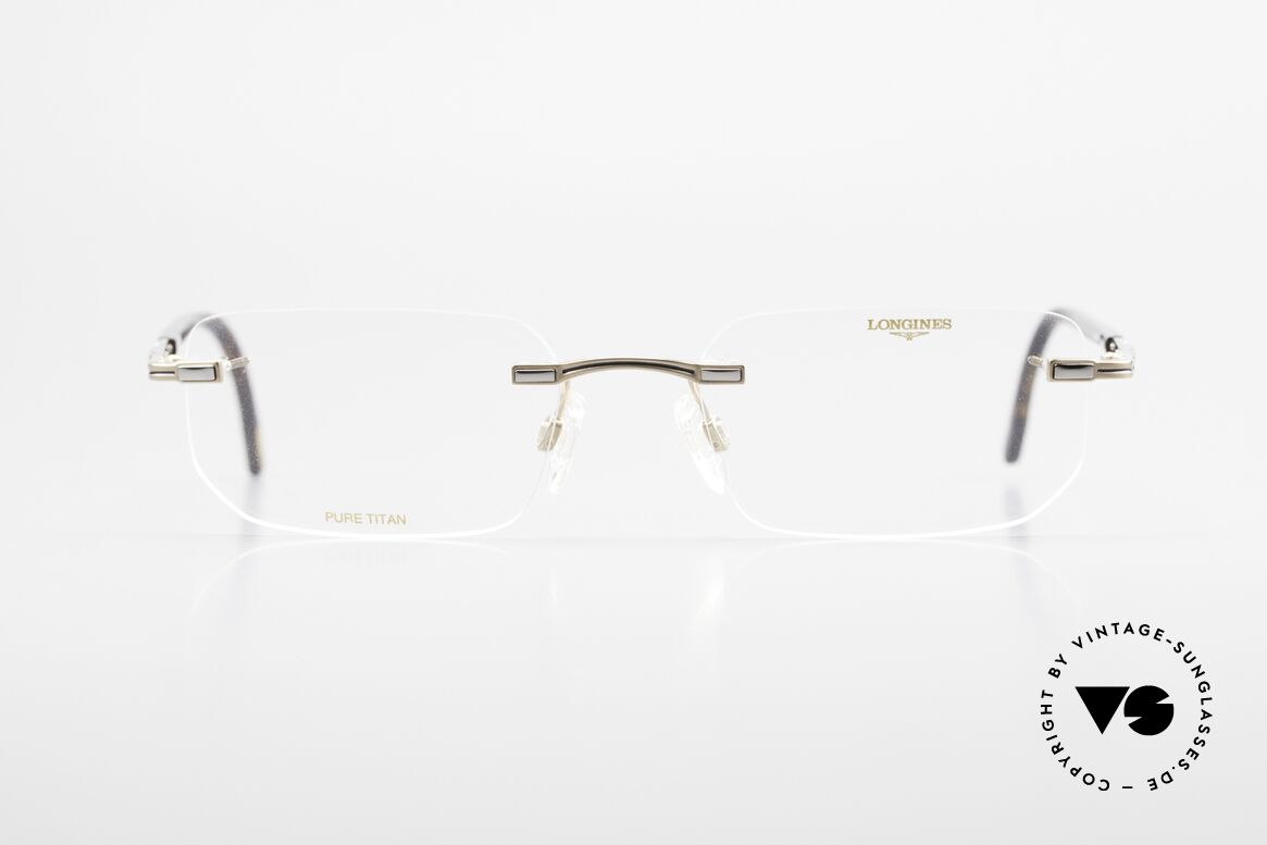 Longines 4238 90er Randlosbrille Pure Titan, komplette Fassung mit vielen kleinen Qualitäts-Details, Passend für Herren