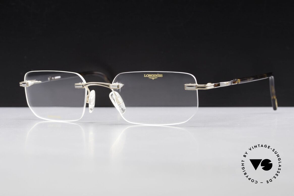 Longines 4238 90er Randlosbrille Pure Titan, die geflügelte Sanduhr als Longines-Logo auf den Bügeln, Passend für Herren