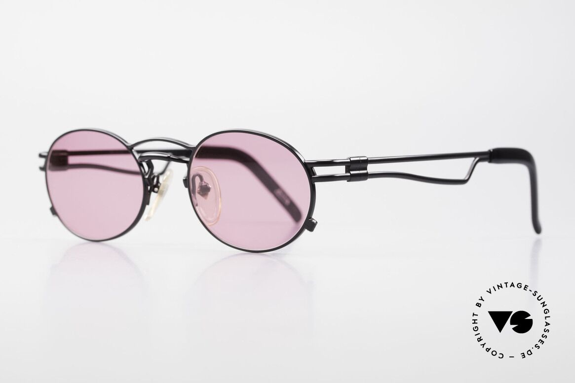 Jean Paul Gaultier 56-3173 Pinke Ovale Vintage Brille, leichtes Metall, ergonomische Bügelform; made in Japan, Passend für Herren und Damen