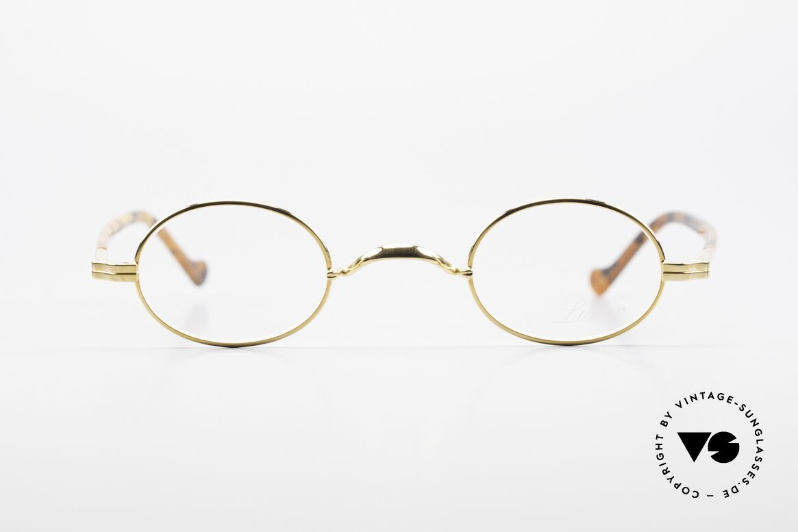 Lunor II A 04 Extra Kleine Brille Oval Gold, Vollrand-Metallfassung mit eleganten Acetat-Bügeln, Passend für Herren und Damen