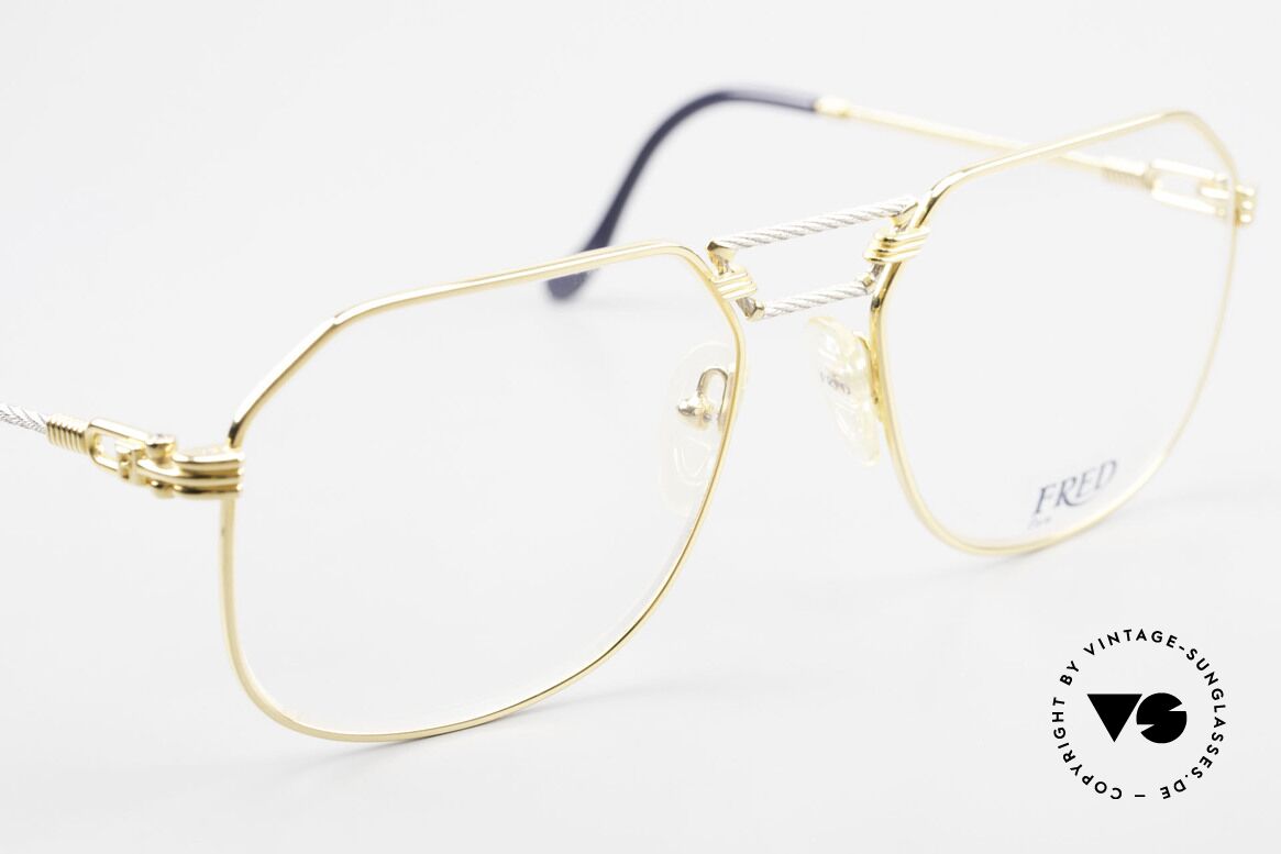 Fred Cap Horn - L Rare Vintage Brille 80er Luxus, kostbare bicolore Ausführung; Platin & 23kt vergoldet, Passend für Herren