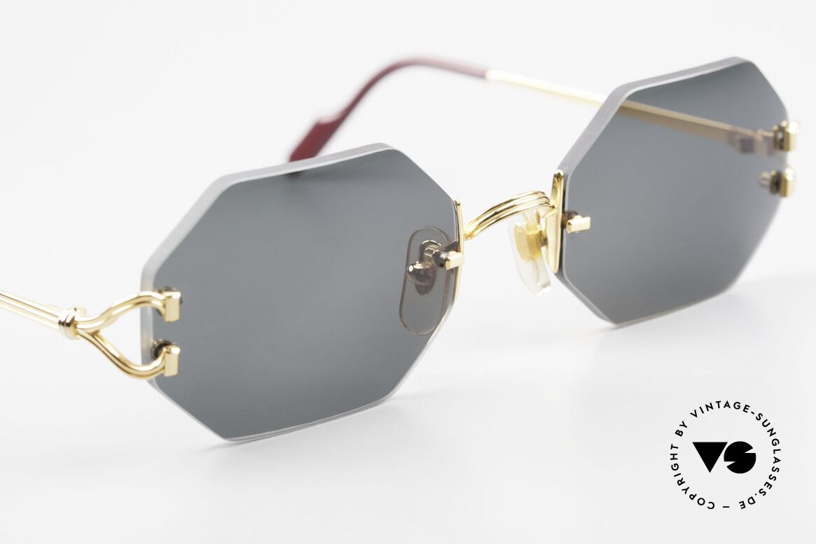 Cartier Rimless Octag Achteckige Sonnenbrille Small, neue CR39 Gläser in grau-grün G15; 100% UV Schutz, Passend für Herren und Damen