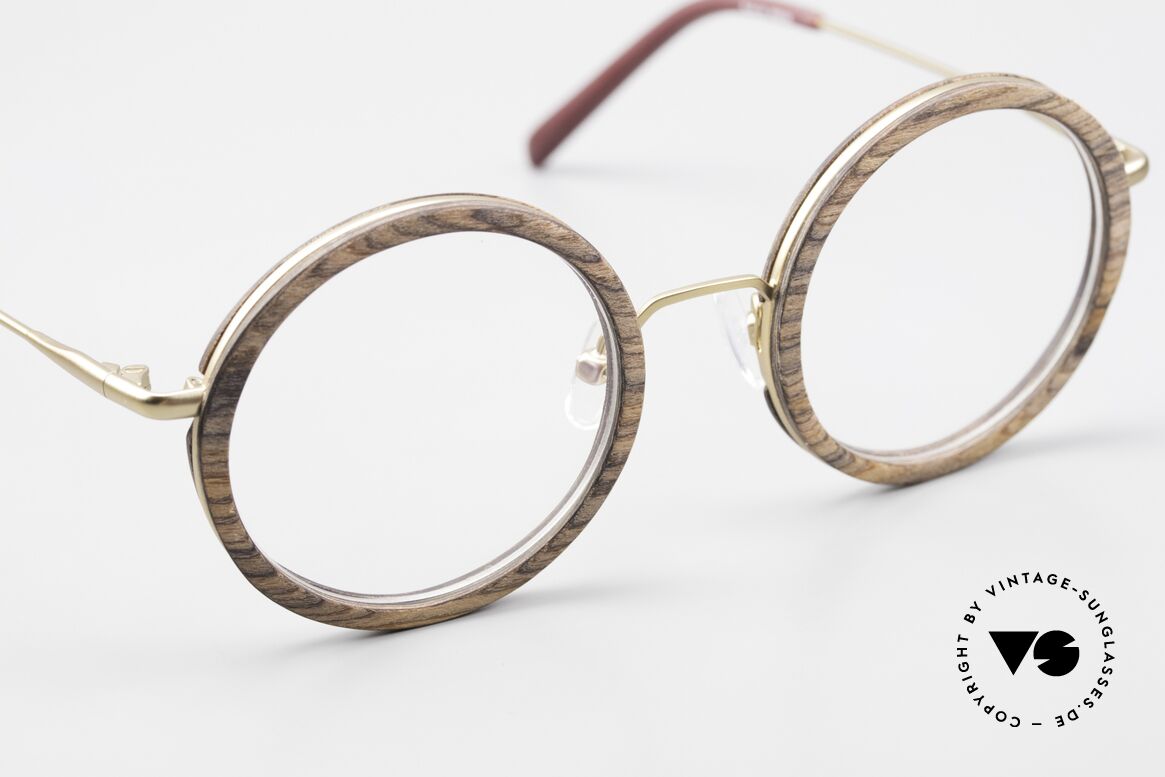 Kerbholz Rudolph Runde Holzbrille Teak Holz, tolle Kombination von Materialien, Farben und Form, Passend für Herren und Damen