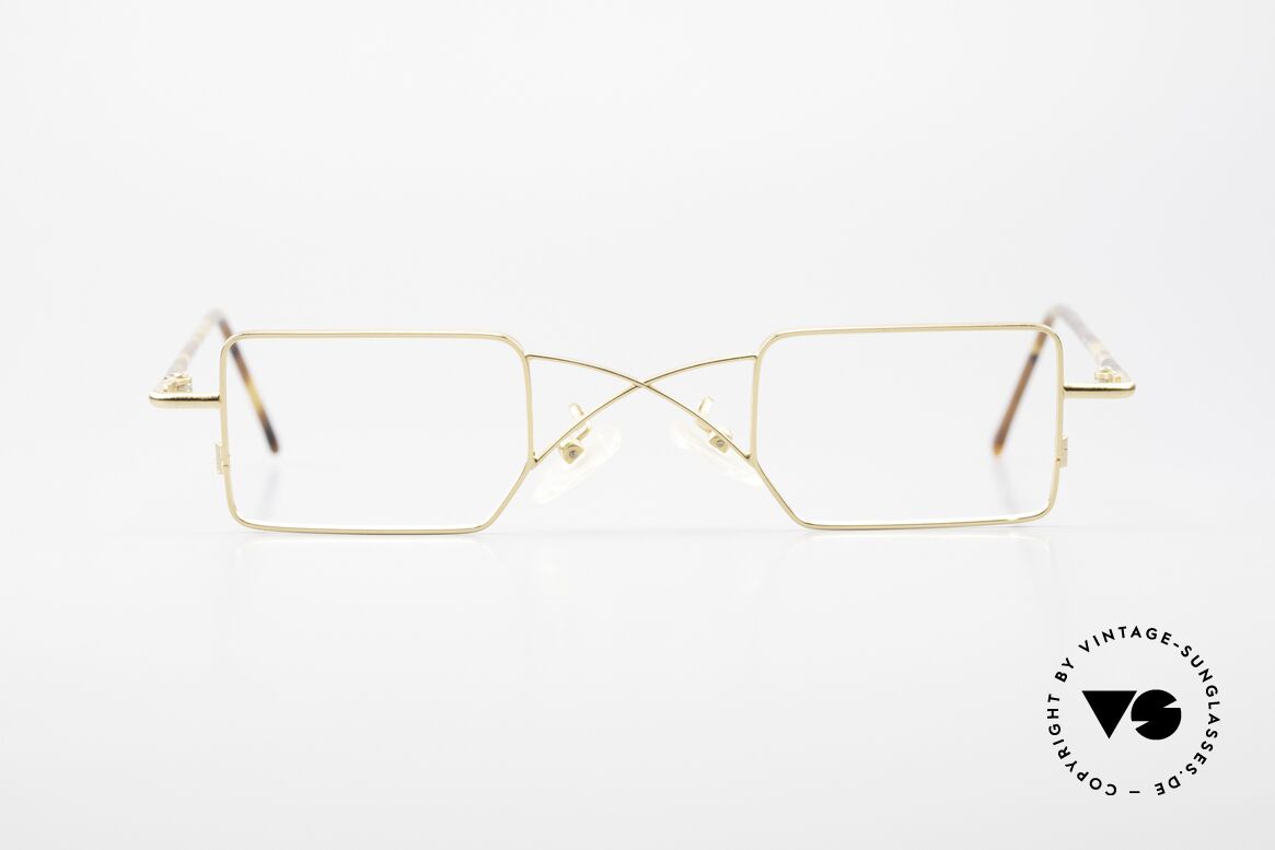 Filou 2503 Eckige Brille mit X Brücke, eckige VINTAGE Brille mit X-Brücke, vergoldet, Passend für Herren und Damen