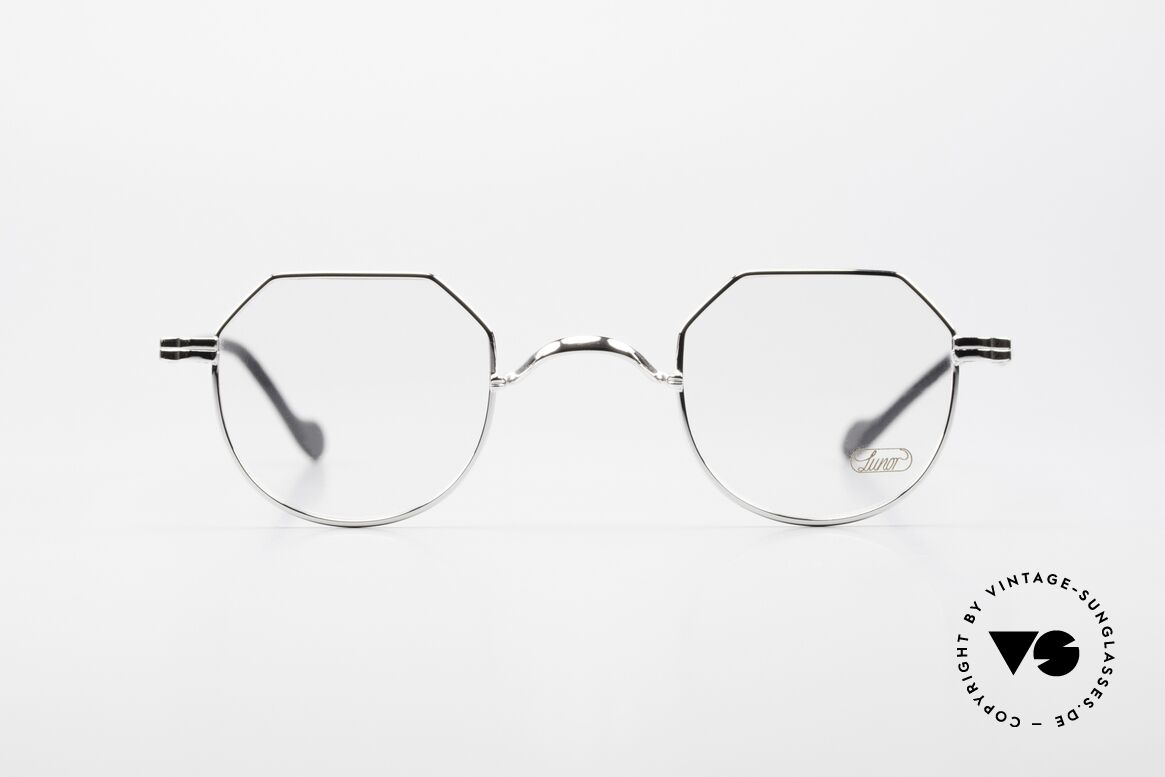Lunor II A 18 Eckige Panto Brille Platin, edle Kombination: Metallfassung mit Acetatbügeln, Passend für Herren und Damen