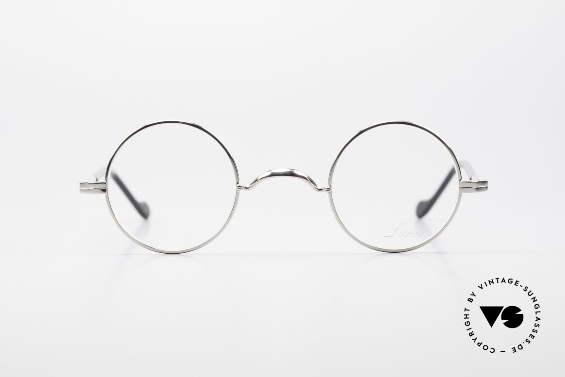 Lunor II A 12 Runde Vintage Brille Platin, edle Kombination: Metallfassung mit Acetatbügeln, Passend für Herren und Damen
