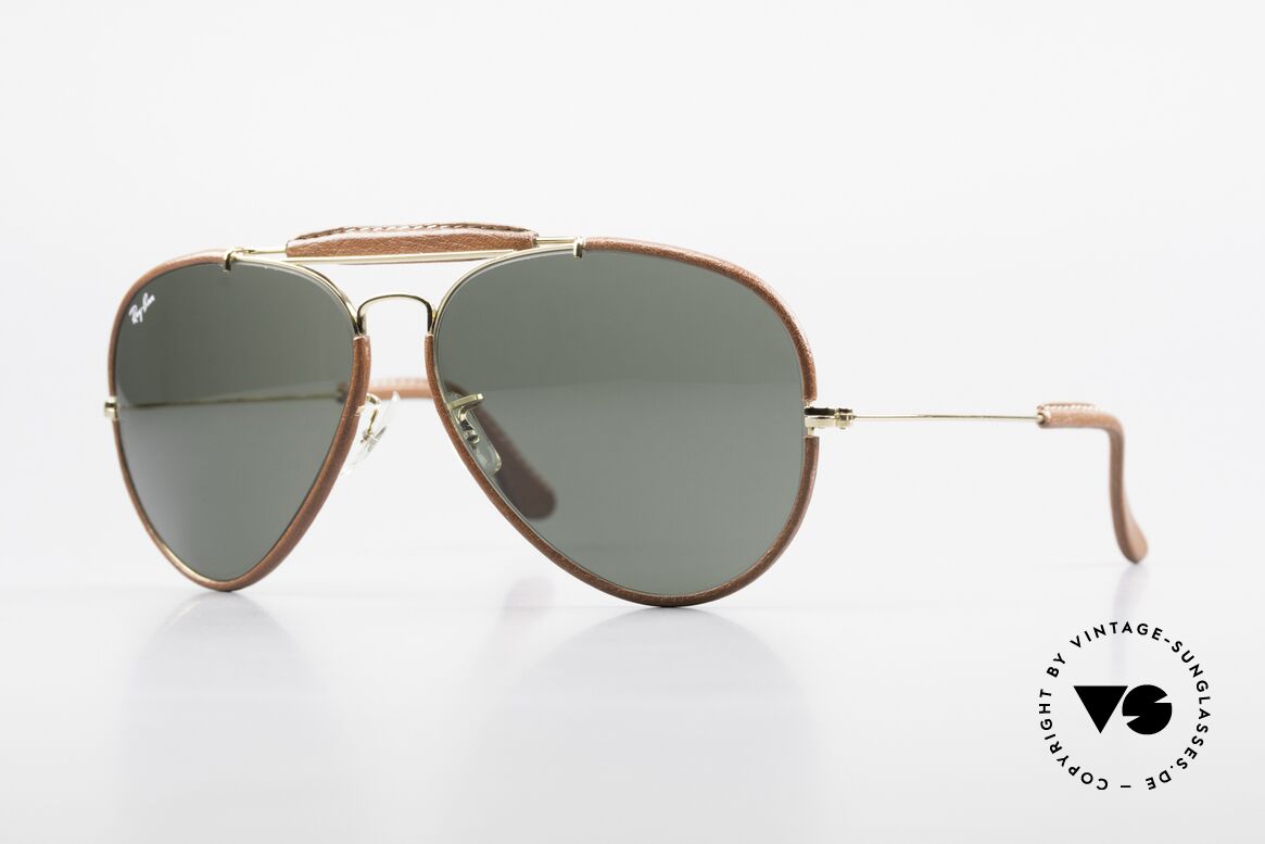 Ray Ban Outdoorsman II USA Leder Sonnenbrille 80er, alte, vintage Ray-Ban Piloten-Sonnenbrille, Gr. 62mm, Passend für Herren