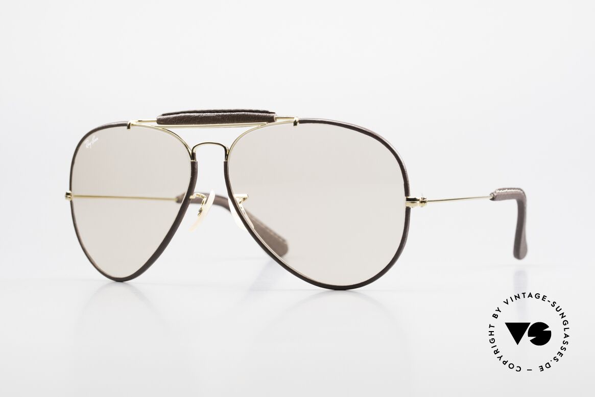 Ray Ban Outdoorsman II Leder Sonnenbrille Automatik, alte, vintage Ray-Ban Piloten-Sonnenbrille, Gr. 62mm, Passend für Herren