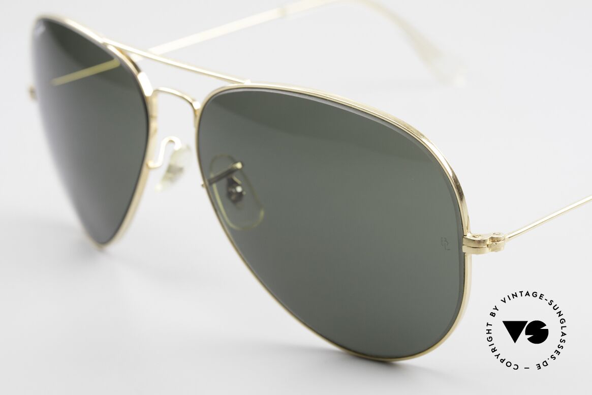 Ray Ban Large Metal II 80er Pilotenbrille Aviator, goldene Fassung mit B&L Gläsern; G15 grau-grün, Passend für Herren