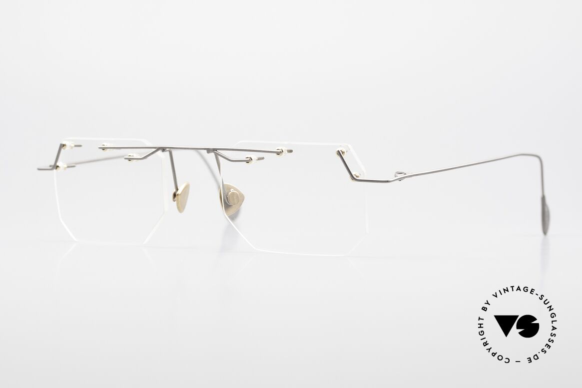 Paul Chiol 09 Kunstvolle Randlosbrille 90er, vintage Paul Chiol Designer-Brillenfassung der 90er, Passend für Herren und Damen