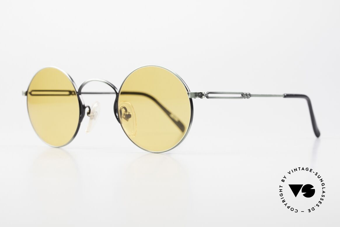 Jean Paul Gaultier 55-0172 Runde 90er Vintage Brille, hochklassig gebürstete Oberfläche in grün-metallic, Passend für Herren und Damen