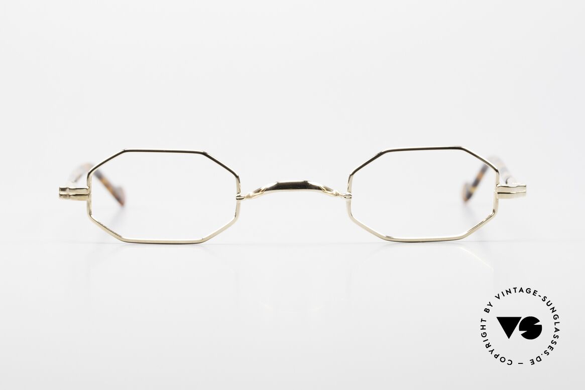 Lunor II A 01 Achteckige Brille Vergoldet, edle Kombination: Metallfassung mit Acetatbügeln, Passend für Herren und Damen