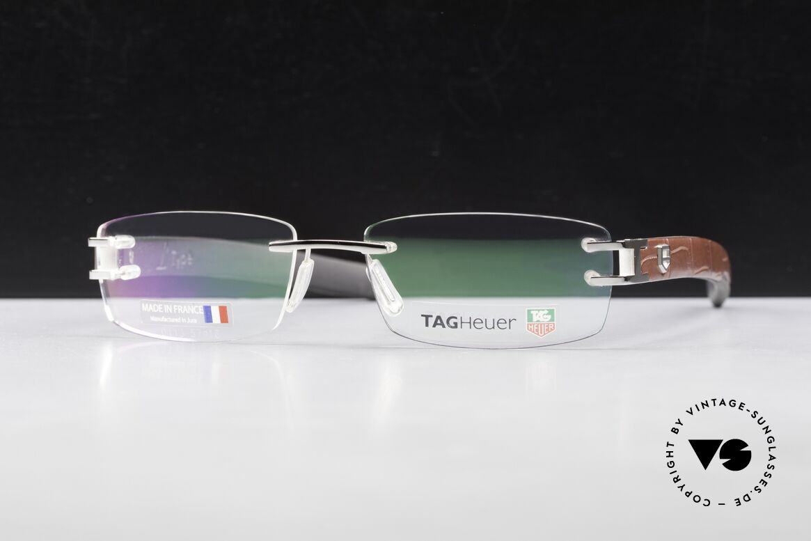 Tag Heuer L-Type 0113 Alligator-Leder Brille Randlos, Farb-Code 001 = mit Platin beschichtetes Metall, Passend für Herren