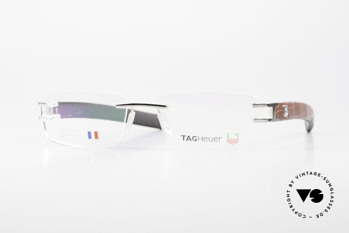 Tag Heuer L-Type 0113 Alligator-Leder Brille Randlos, hypoallergische Elastomer (Formel 1 Innovation), Passend für Herren