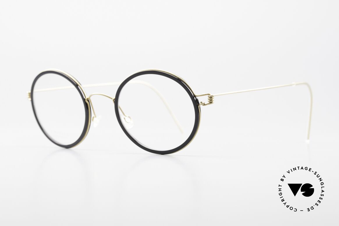Lindberg Cameron 46 Air Titan Rim Runde Titanbrille Azetat Inlay, markant veredelte Air Titanium Version mit Azetat-Rand, Passend für Herren und Damen