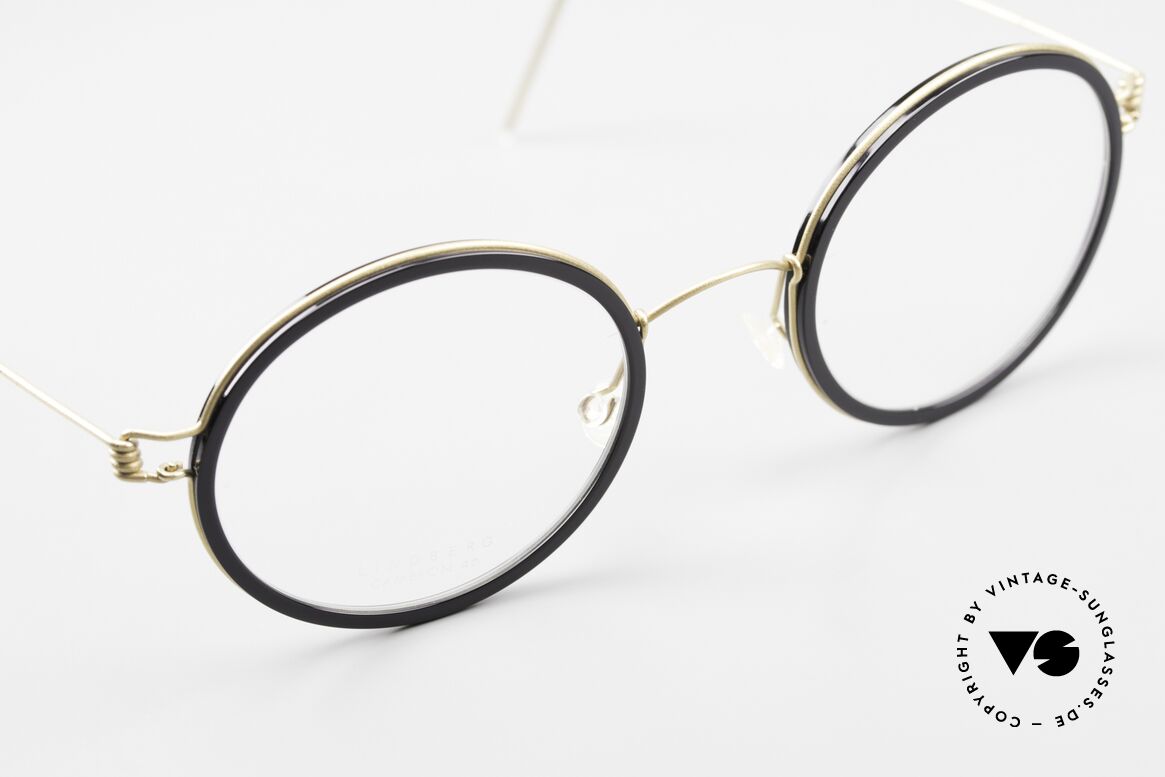Lindberg Cameron 46 Air Titan Rim Runde Titanbrille Azetat Inlay, ungetragenes Designerstück + orig. Lindberg Magnet-Etui, Passend für Herren und Damen