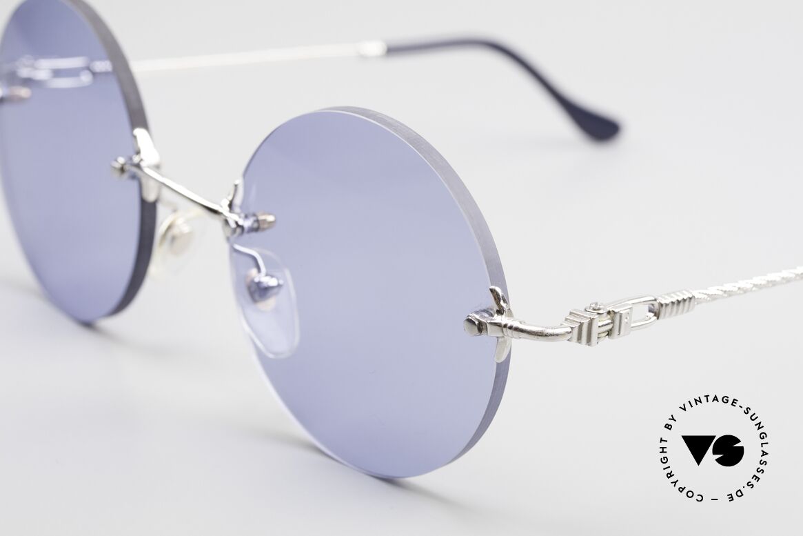 Fred Fidji Luxus Brille Rund Randlos 90er, PLATIN-Ausführung mit neuen runden Sonnengläsern, Passend für Herren