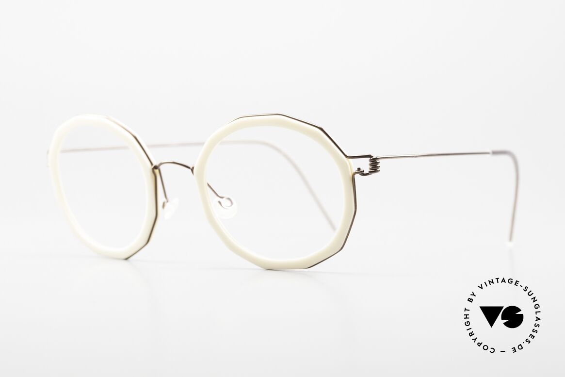 Lindberg Mette Air Titan Rim Damenbrille Geometrisch Titan, Innenrand A322 = creme / weiss, Größe 47/22, Bügel 135, Passend für Damen