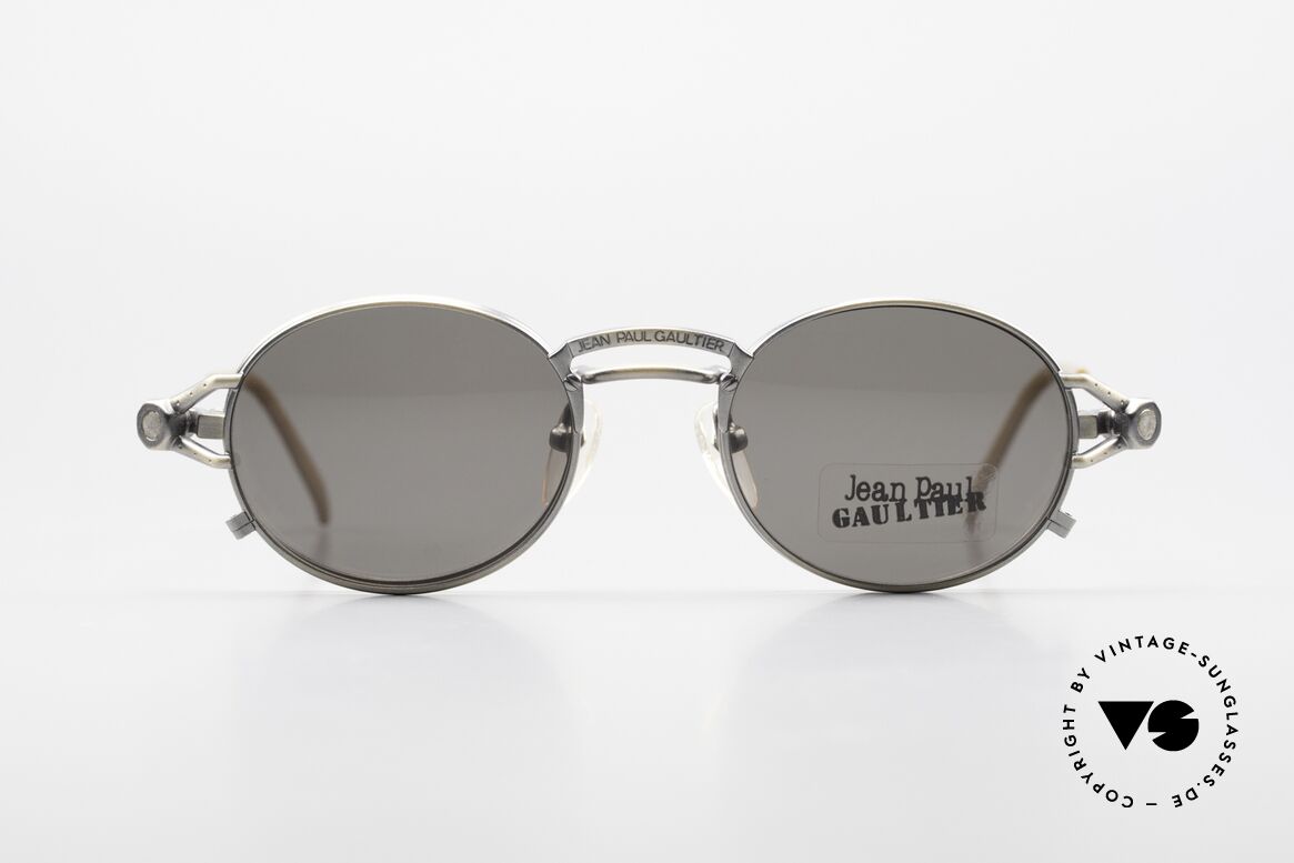 Jean Paul Gaultier 56-7110 Ovale 90er Vintage Brille Clip On, vintage Designersonnenbrille mit vielen kleinen Details, Passend für Herren und Damen