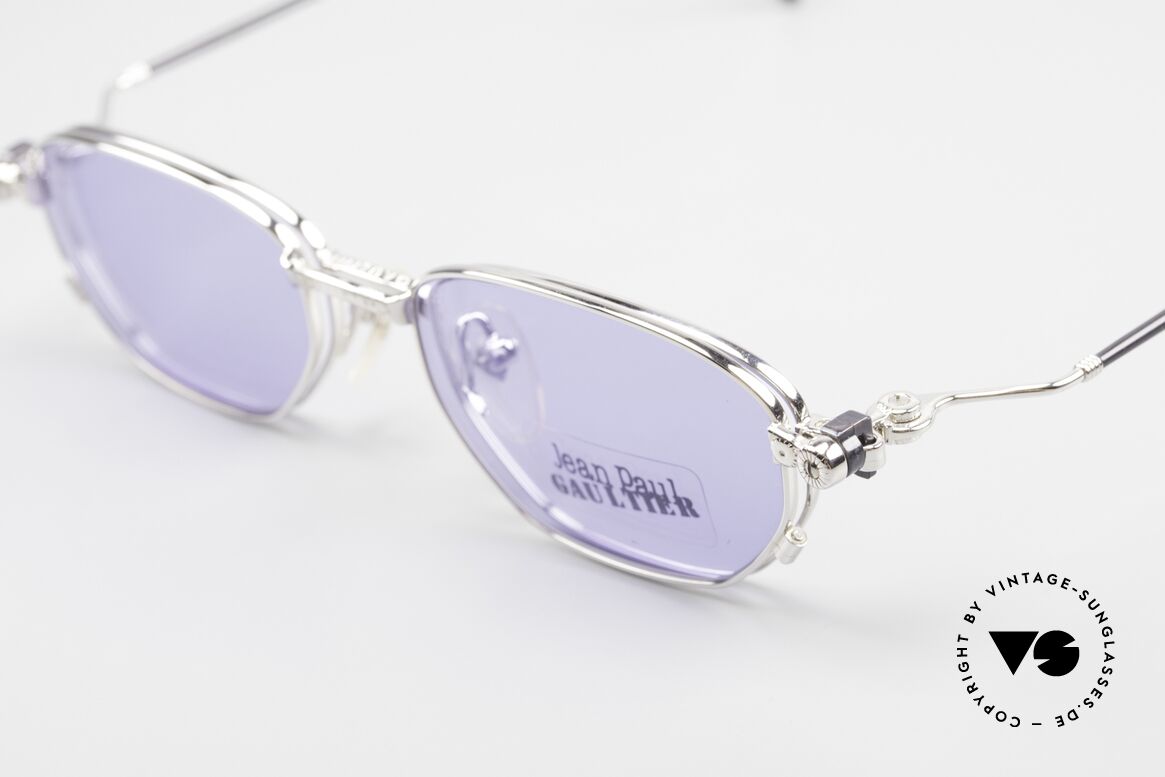 Jean Paul Gaultier 55-8107 Rare 90er Vintage Brille Clip On, Rahmen glänzt silber-chrome & schwarz; Größe 49-18, Passend für Herren