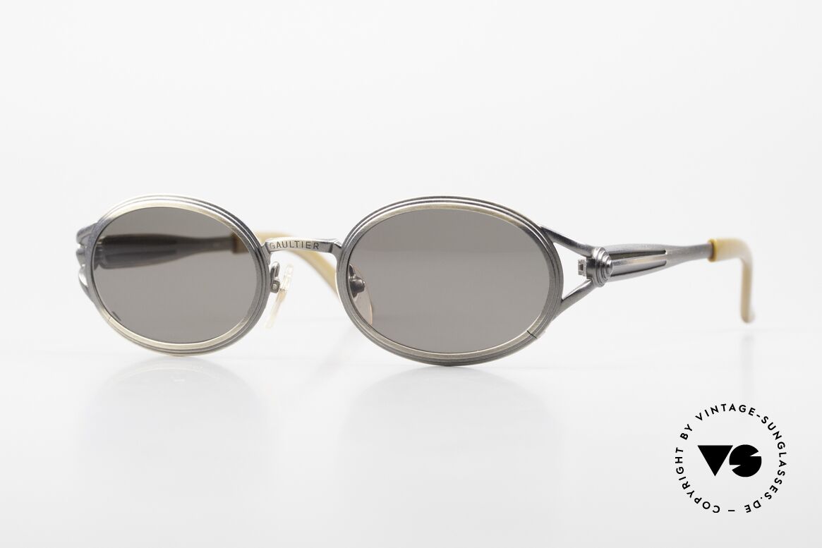 Jean Paul Gaultier 56-7114 Ovale Steampunk Sonnenbrille, vintage Gaultier Sonnenbrille aus den frühen 90ern, Passend für Herren und Damen