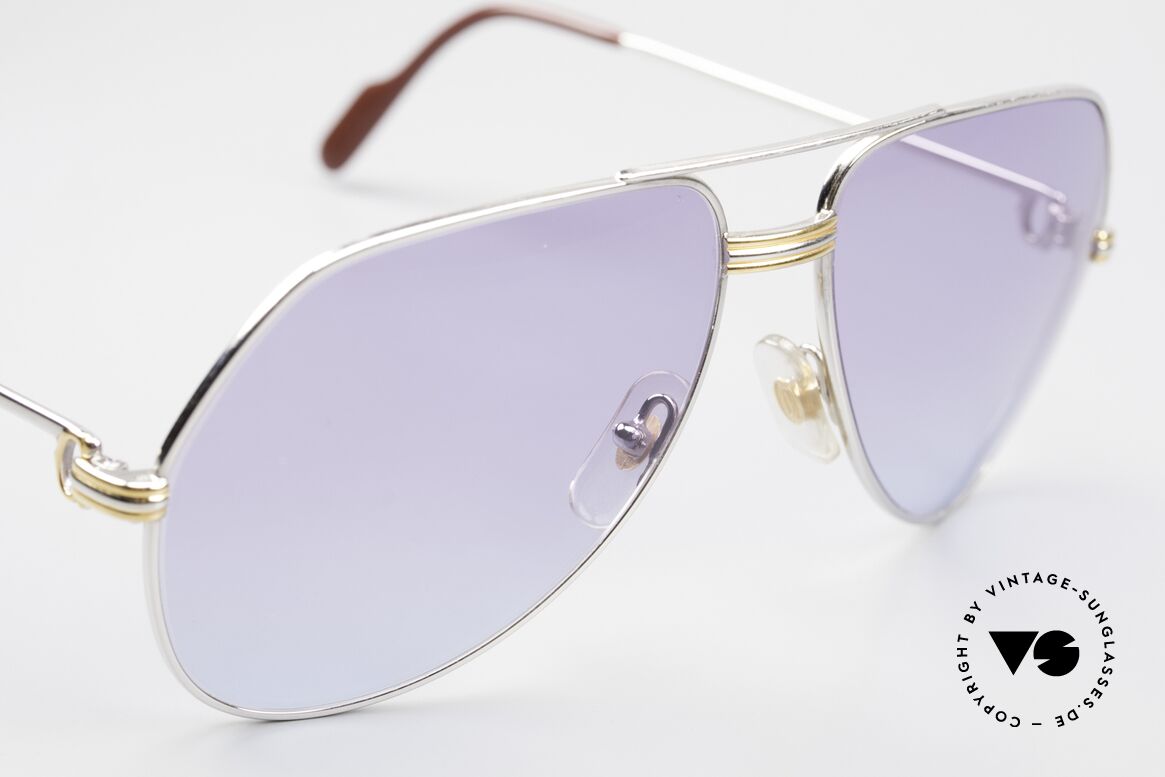 Cartier Vendome LC - L Platin Sonnenbrille Aviator 80er, edle Sonnengläser mit einem Verlauf von Violett zu Blau, Passend für Herren