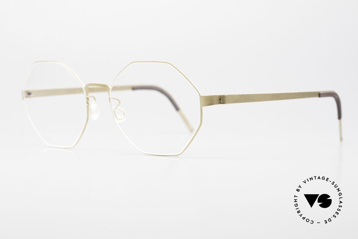 Lindberg 9609 Strip Titanium Achteckige Brille Mattgold, federleicht und dennoch sehr stabil und sehr langlebig, Passend für Herren und Damen